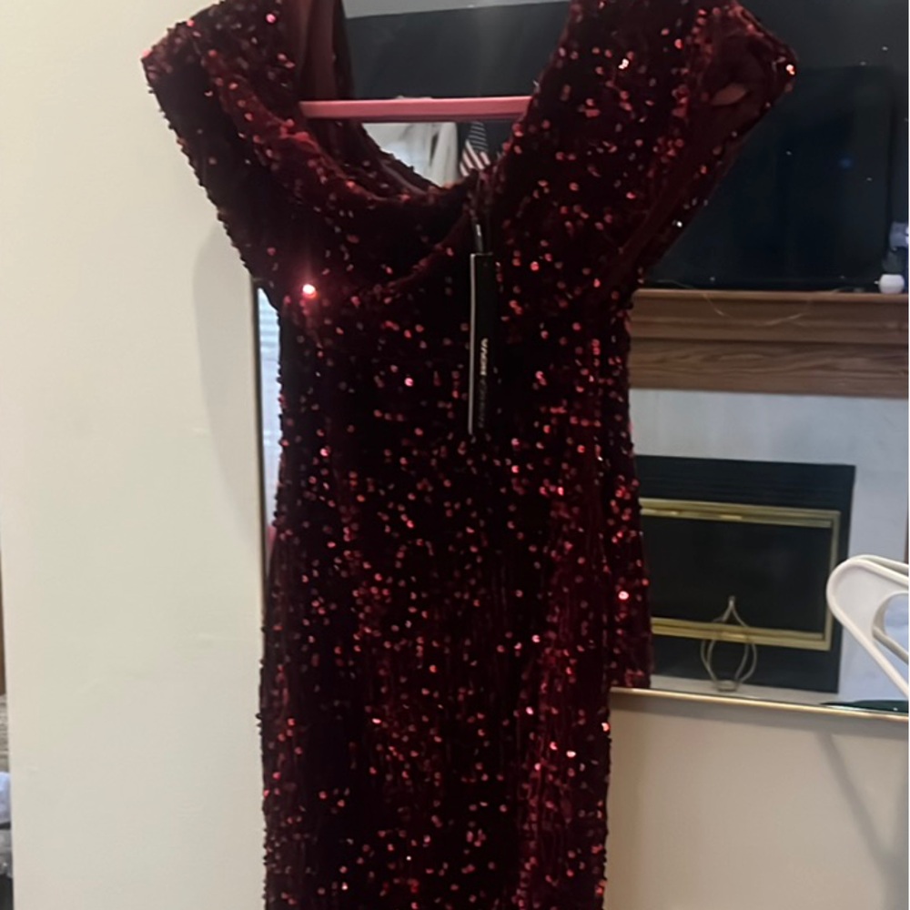 Fashion Nova Burgundy Sequin Midi Dress